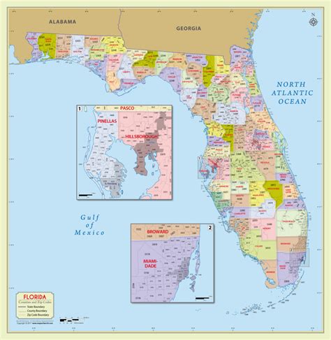 a map of Florida with zip codes marked